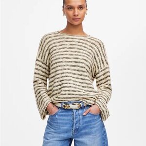 Madewell Striped Knit Crop Sweater Size Small Cotton Blend Pullover Neutral